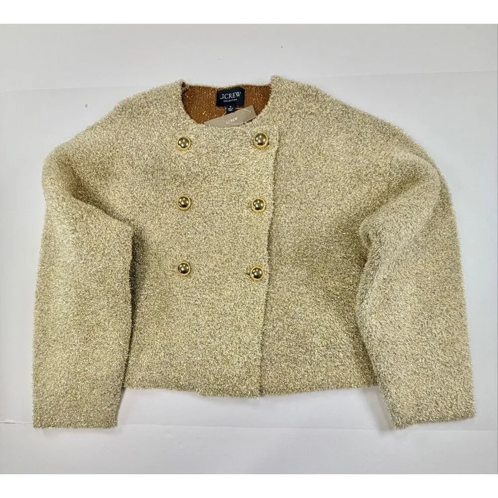 NWT J.Crew COLLECTION Oversized Double-Faced Metallic Crop Jacket Size Medium